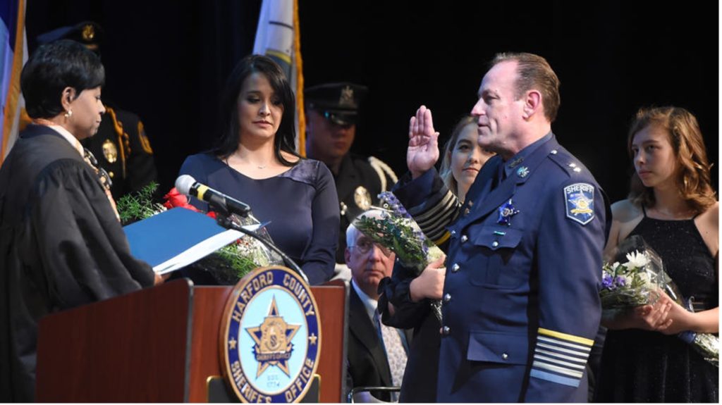 Jeff Gahler takes the oath of office for Harford County Sheriff